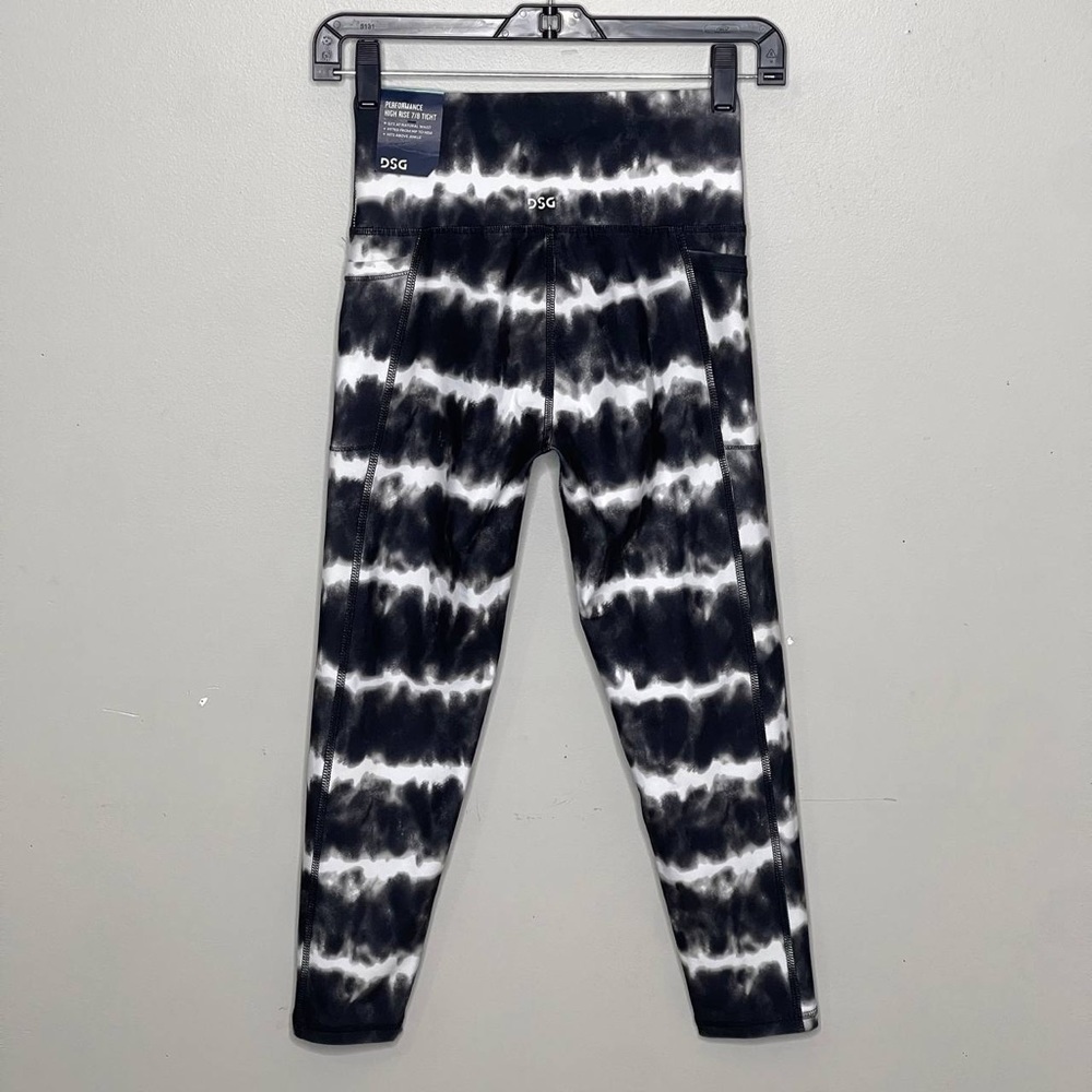 DSG High Rise/Mid‎ Rise Girls Tights, Sz 7/8, Stripe Dye Black, NWT